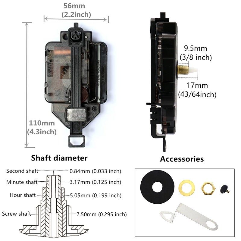 TIKROUND Original Youngtown 12888 Pendulum Type Movement Step Clock Accessory Quartz DIY Movement Kits,9.5mm (3/8 Inch) Maximum Dial Thickness, 17mm (43/64 Inch) Total Shaft Length. - Image 2